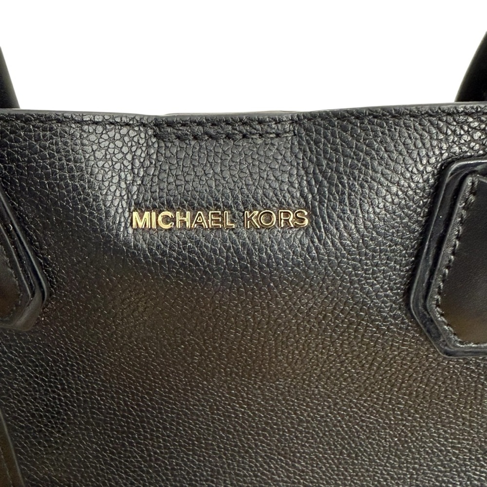 Michael Kors Mercer Gallery Medium Faux Pebble Leather Center Zip Tote Bag Black - Picture 2 of 16
